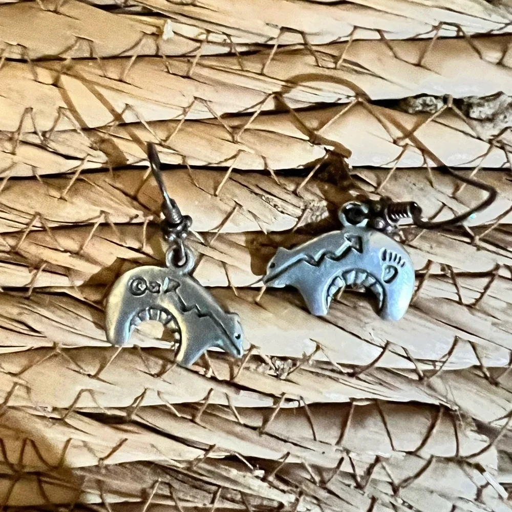 Sterling Silver Cast Bear Fetish Dangle Earrings